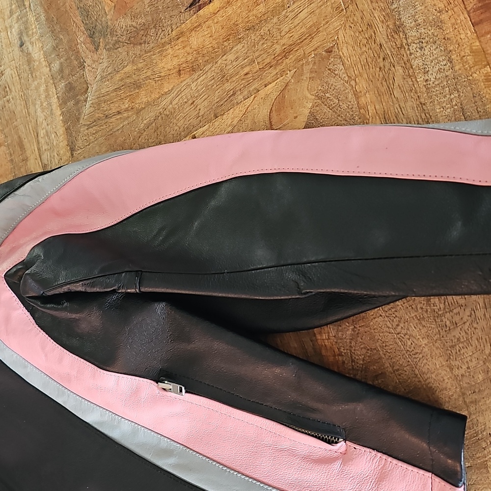 Cycle Leather Jacket XL Pink Gray Black - Picture 10 of 14